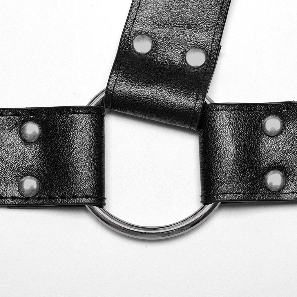 PUNK RAVE Men's Punk Buckle Pleated Faux Leather Harness
