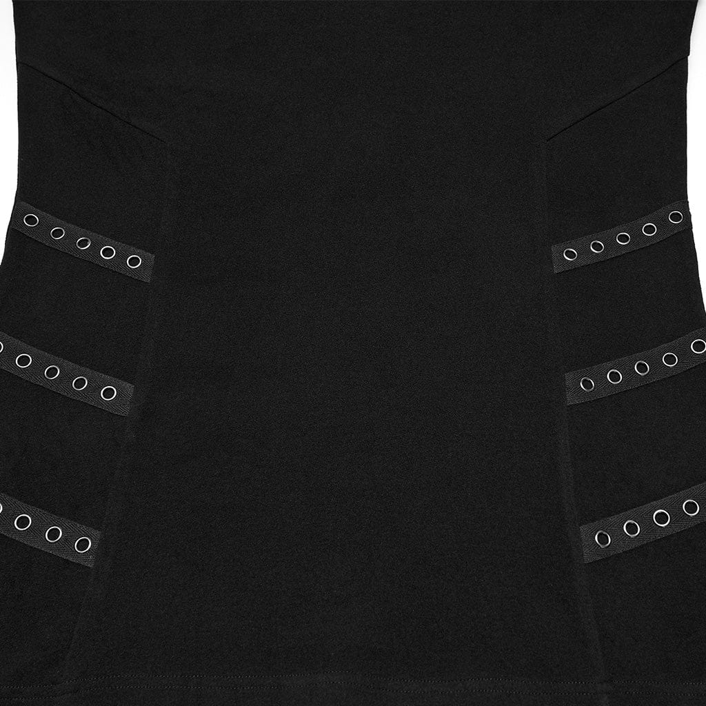 PUNK RAVE Men's Punk Buckle Strap Pleated Eyelet Top