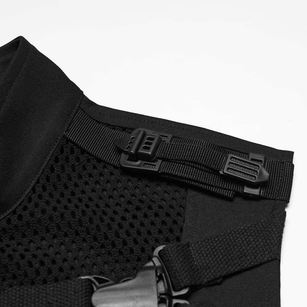 PUNK RAVE Men's Punk Buckle Straps Mesh Splice Vest