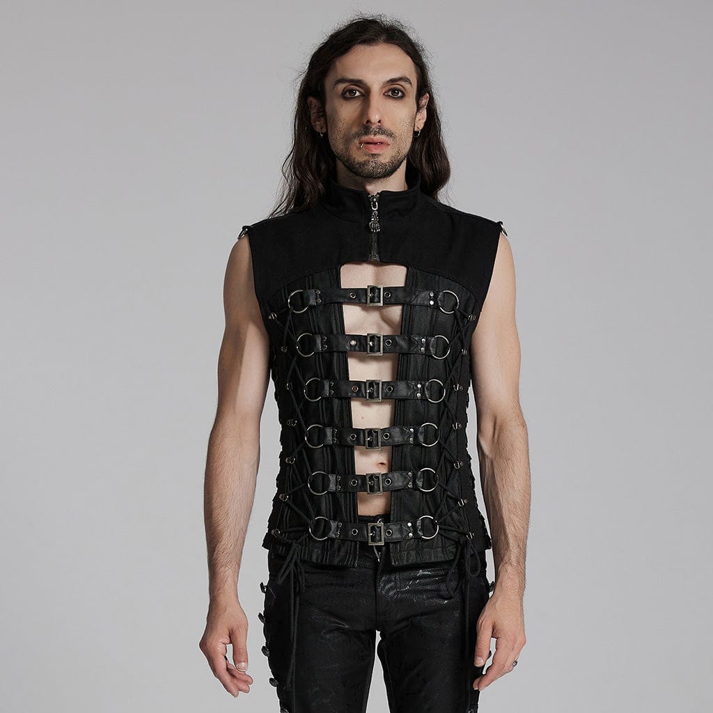 Men's Punk Strappy Mesh Splice Vest with Hood main image 1