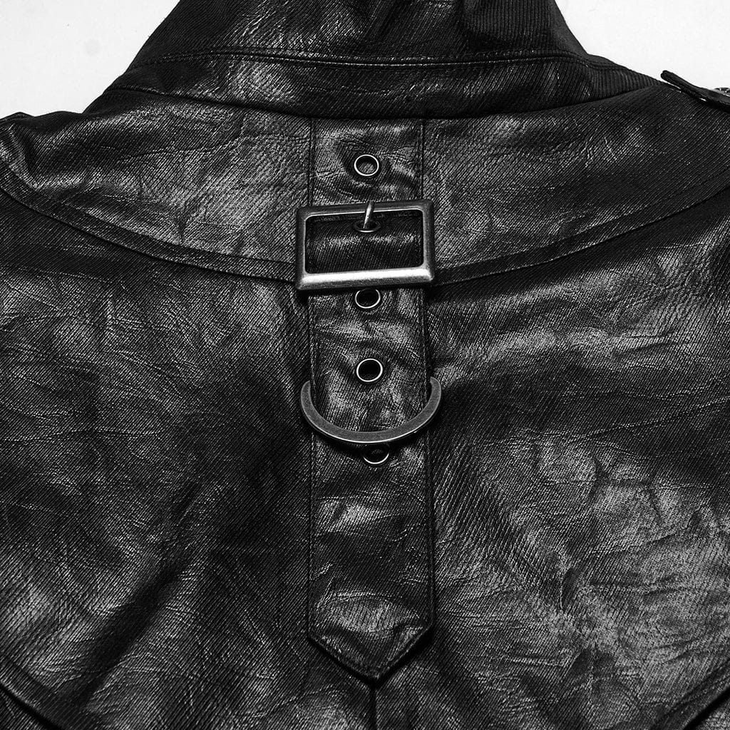 PUNK RAVE Men's Punk Buckle-up Strap One-piece Shirt Cloak