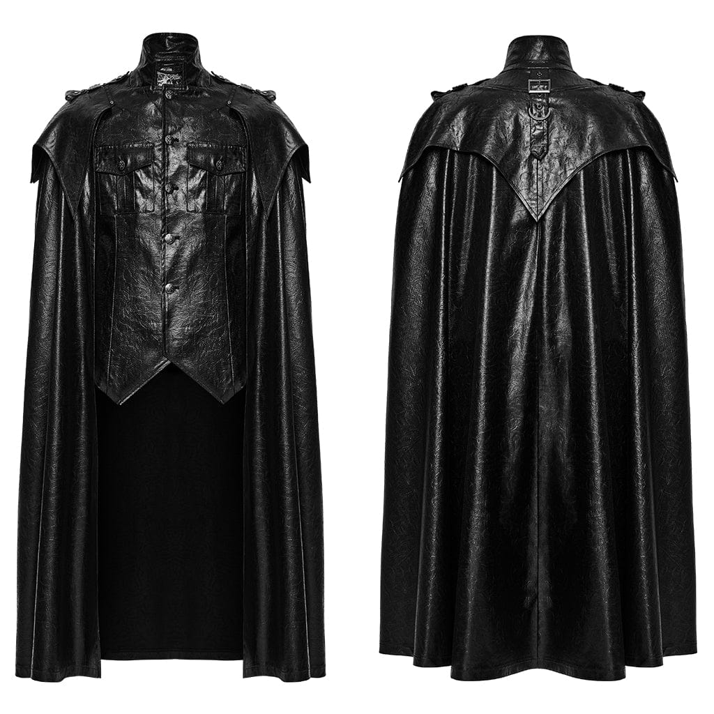 PUNK RAVE Men's Punk Buckle-up Strap One-piece Shirt Cloak