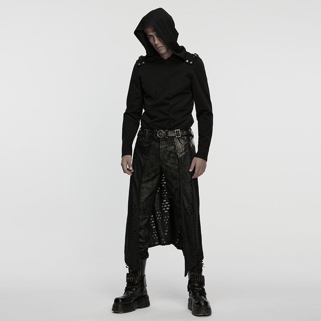 PUNK RAVE Men's Punk Buckle-up Strap Tattered Knitted Skirt