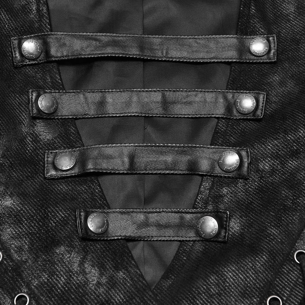 PUNK RAVE Men's Punk Cross-Structure Eyelet Buckle Strap Lace-up Vest