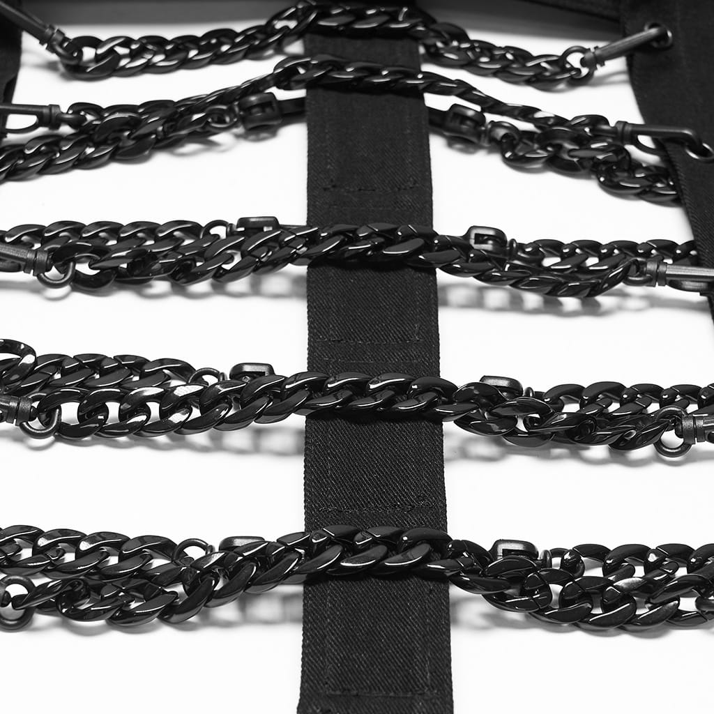 PUNK RAVE Men's Punk Eyelet Chain Safety Pin Stand Collar Vest