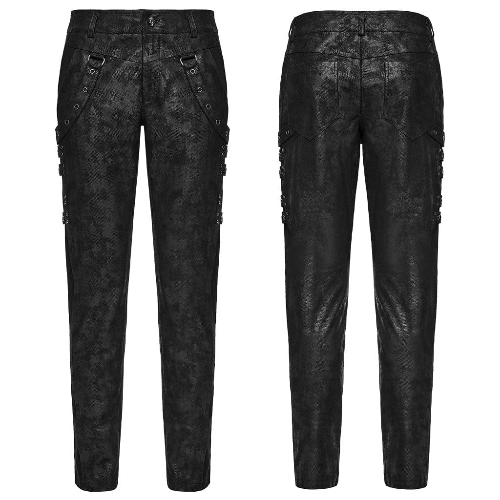 PUNK RAVE Men's Punk Eyelet Straps Mottled Printed Pants