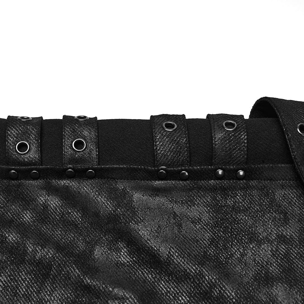 PUNK RAVE Men's Punk Eyelet Straps Mottled Printed Pants