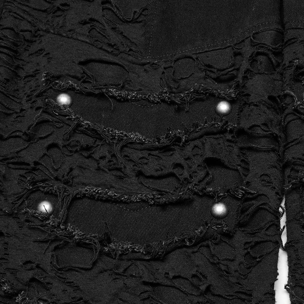 PUNK RAVE Men's Punk Eyelet Straps Ripped Shorts