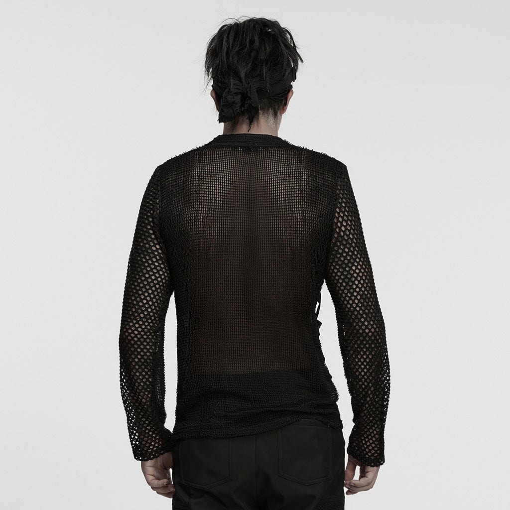 PUNK RAVE Men's Punk Eyelets Mesh T-shirt