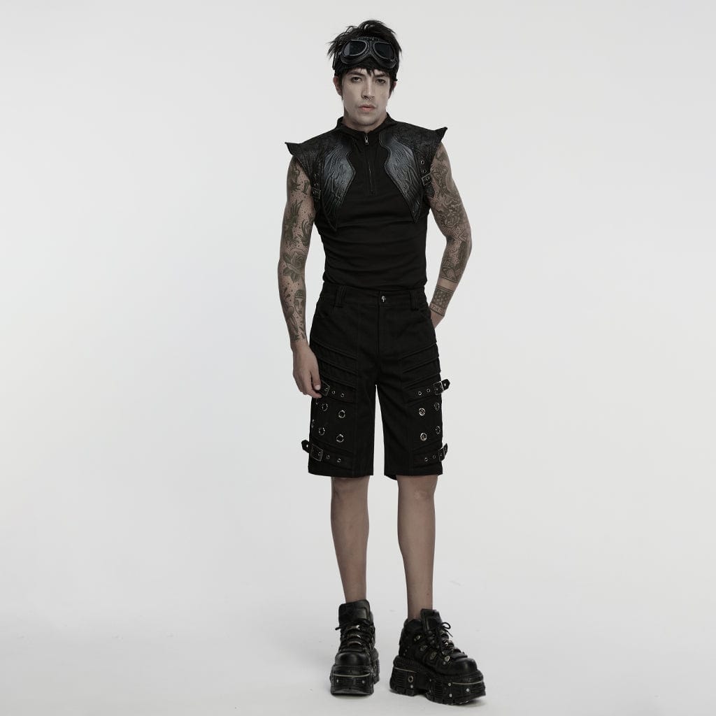 PUNK RAVE Men's Punk Eyelets Pleated Shorts