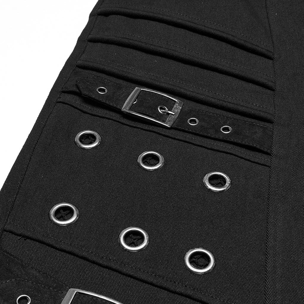 PUNK RAVE Men's Punk Eyelets Pleated Shorts