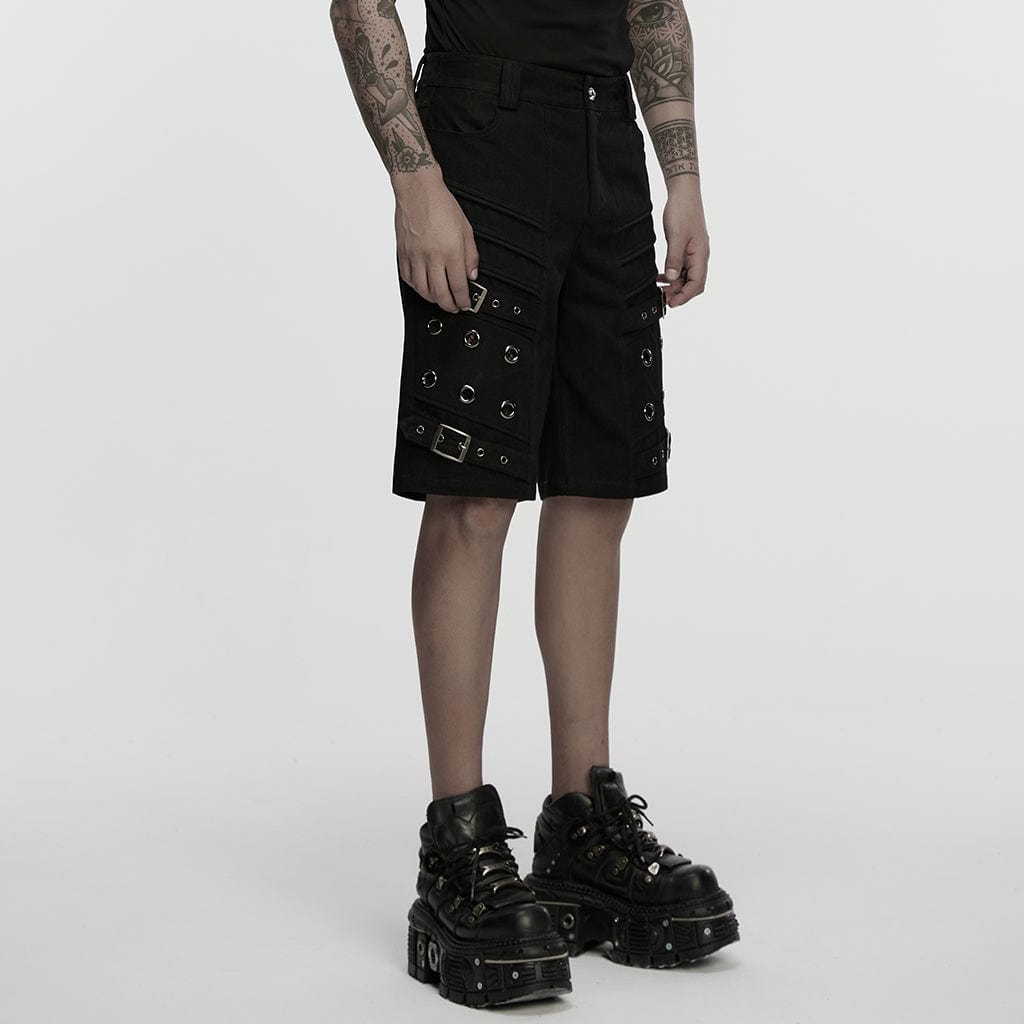 PUNK RAVE Men's Punk Eyelets Pleated Shorts