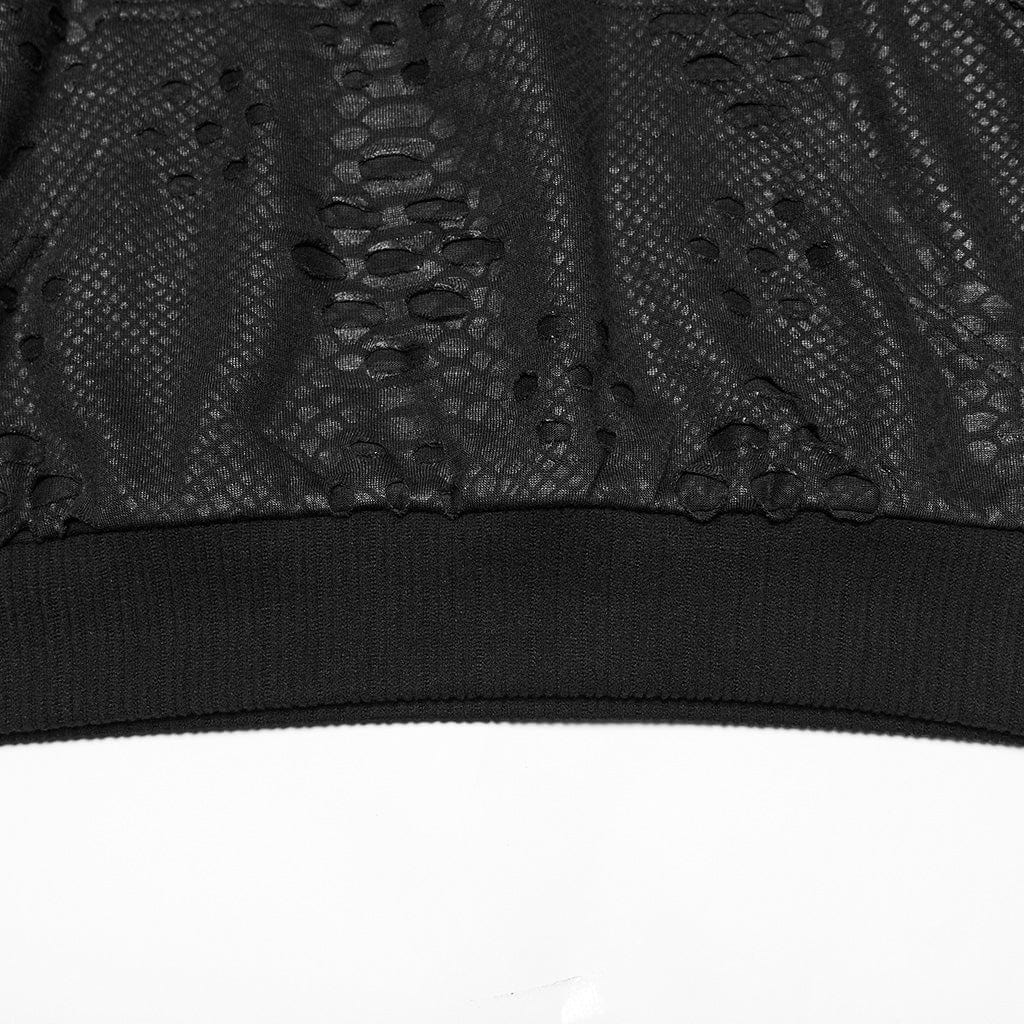 PUNK RAVE Men's Punk Eyelets Ripped Loose Hoodie