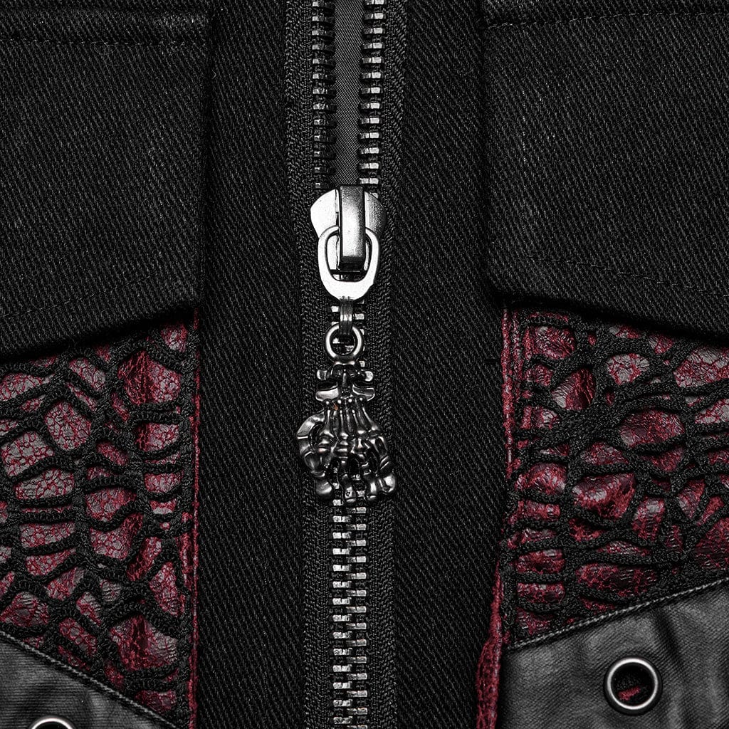 PUNK RAVE Men's Punk Faux Leather Big-pocket Black Red Vest