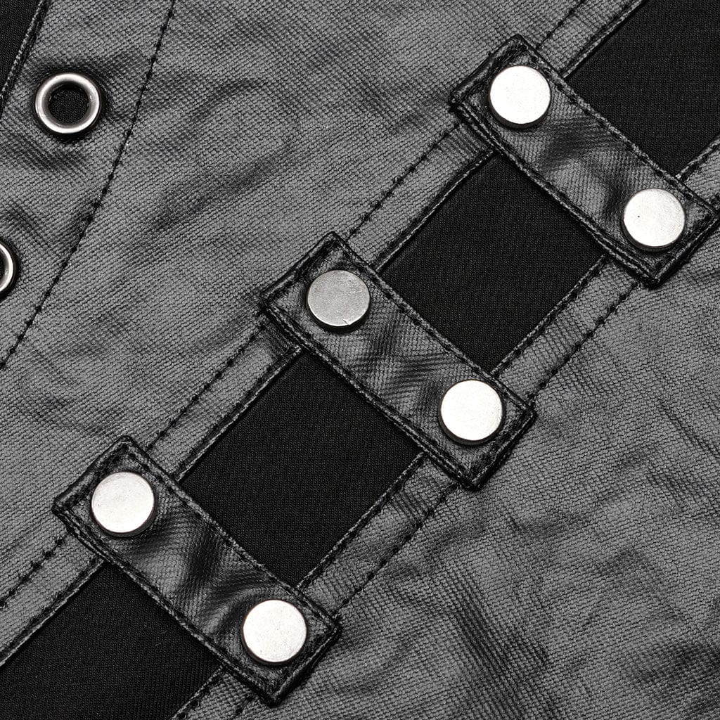 PUNK RAVE Men's Punk Faux Leather Splice Shirt