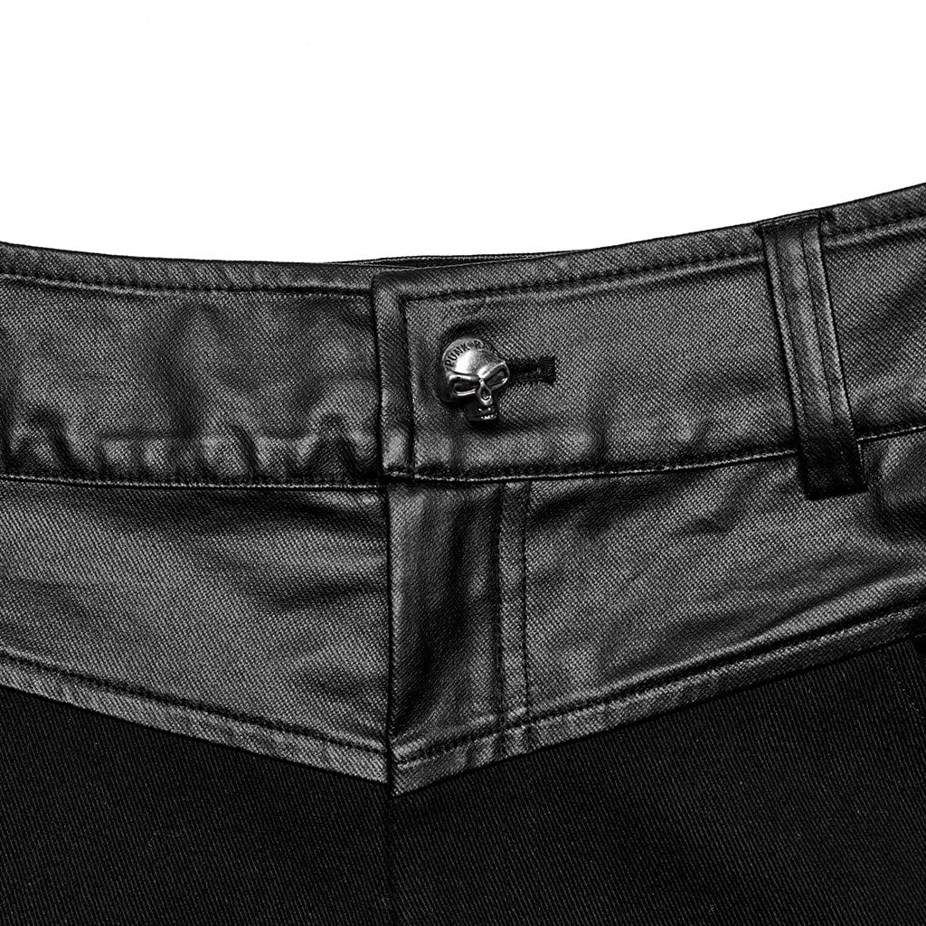 PUNK RAVE Men's Punk Faux Leather Splice Zipper Pants