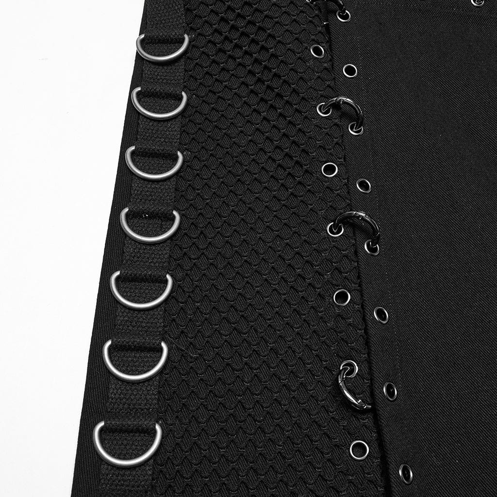 PUNK RAVE Men's Punk Irregular Lace-up Mesh Splice Kilt