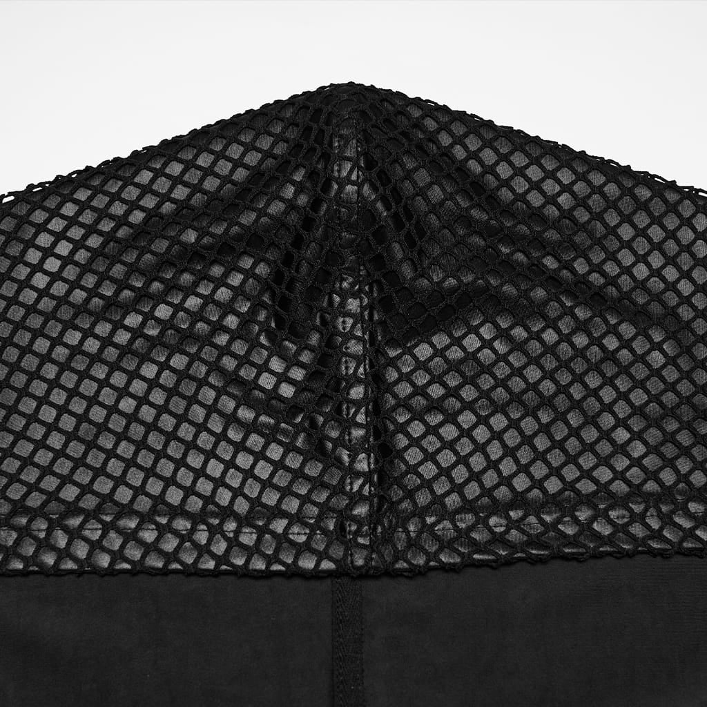 Men's Punk Lace-up Patchwork Hooded Tank Top Black - Punk Design