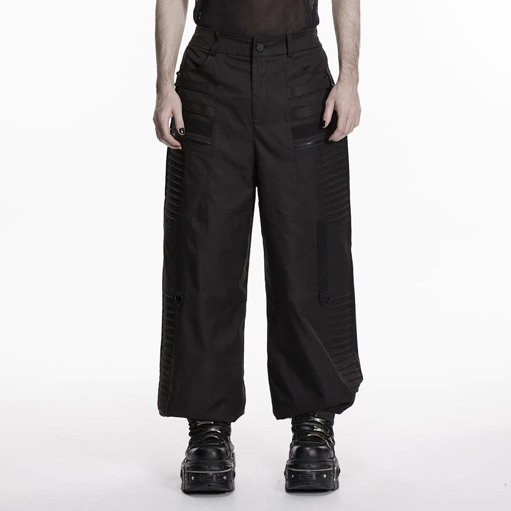 PUNK RAVE Men's Punk Layered Pleated Tapered Pants