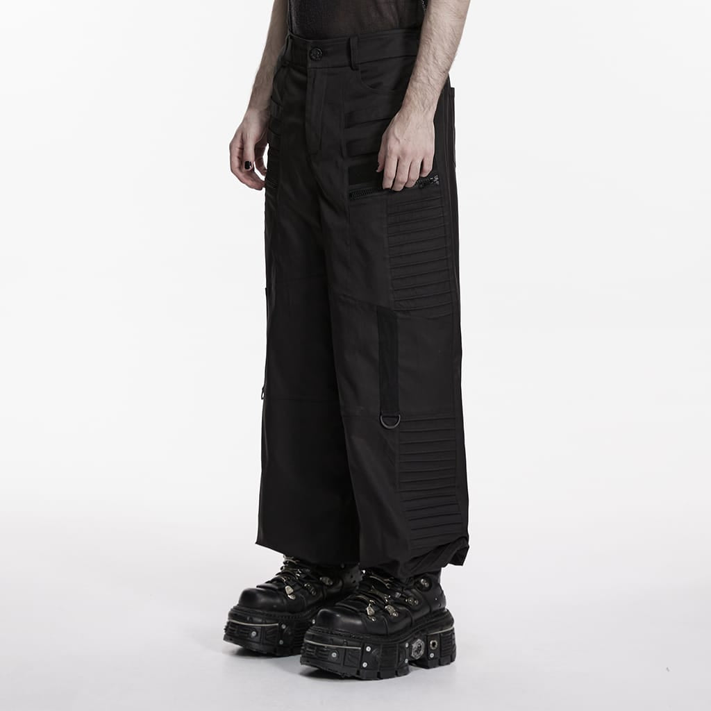 PUNK RAVE Men's Punk Layered Pleated Tapered Pants