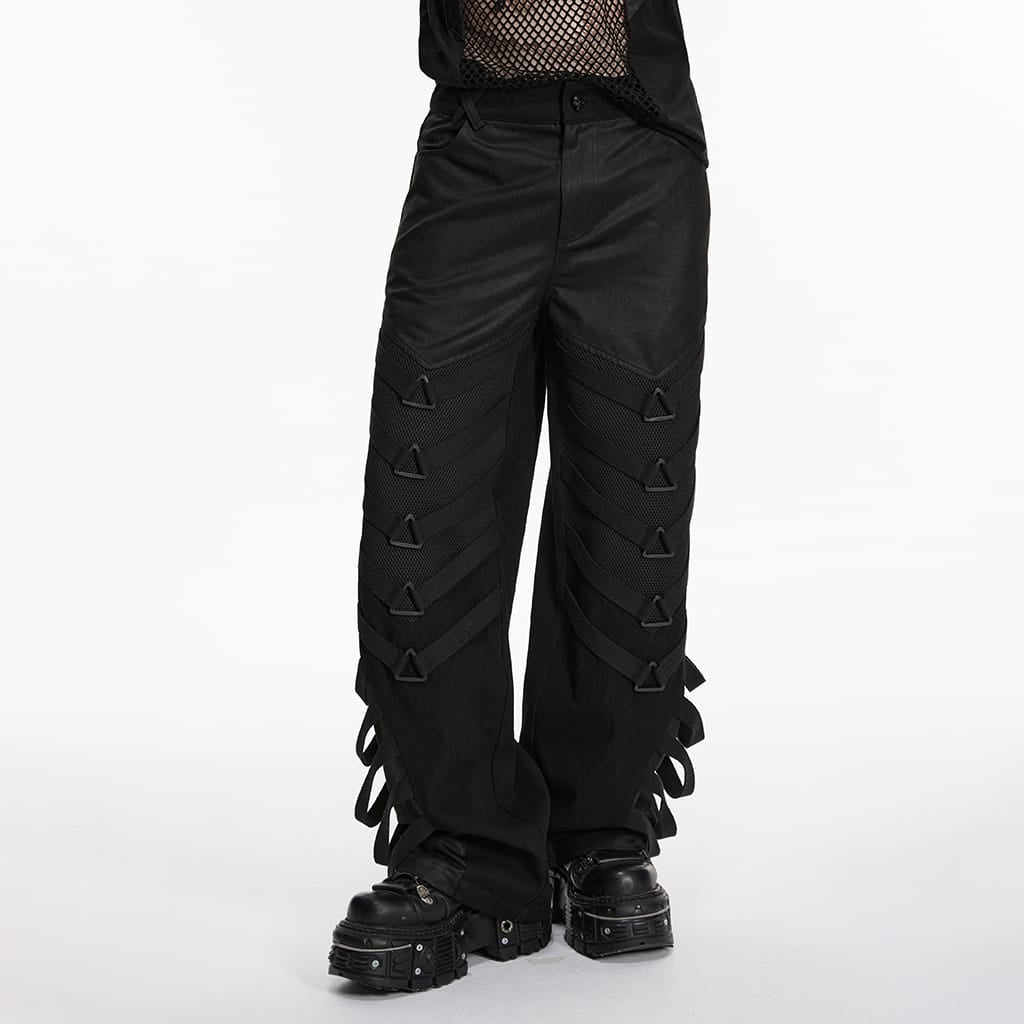 PUNK RAVE Men's Punk Layered Strappy Pants