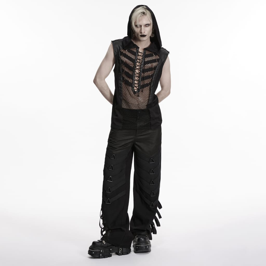 PUNK RAVE Men's Punk Layered Strappy Pants