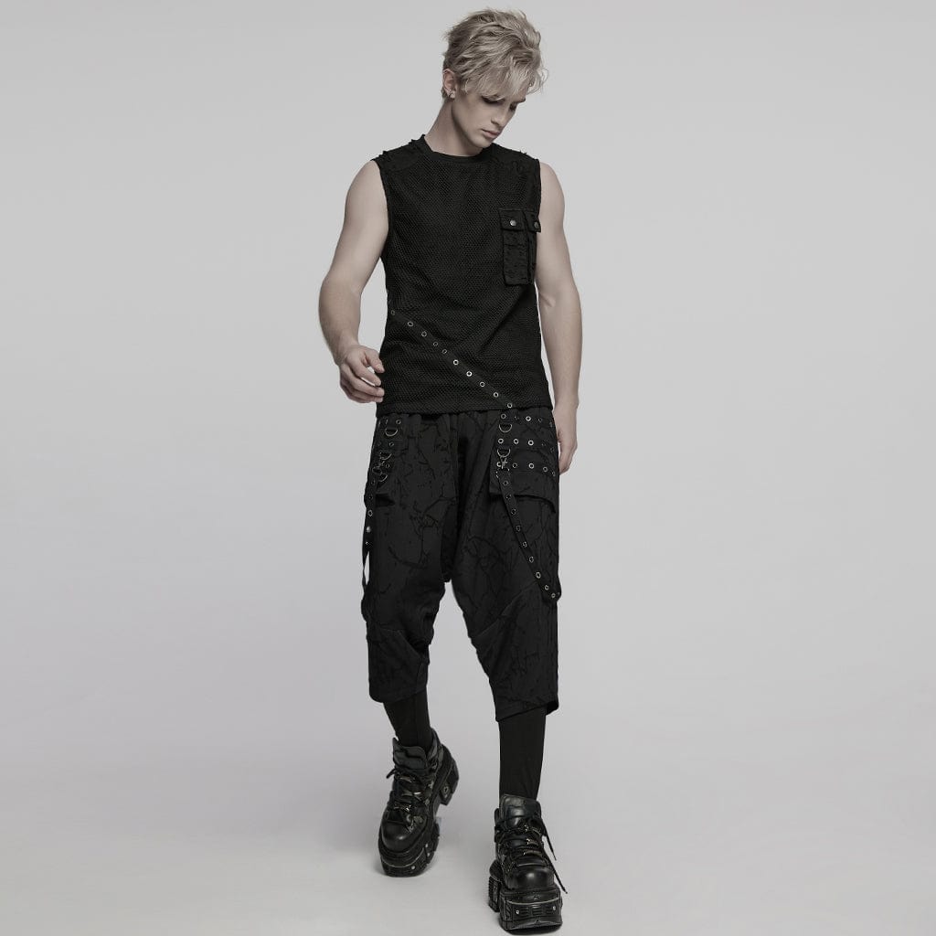 PUNK RAVE Men's Punk Mesh Splice Ripped Vest