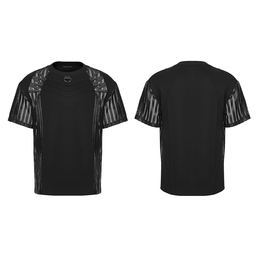 PUNK RAVE Men's Punk Mesh Splice Short Sleeved Top