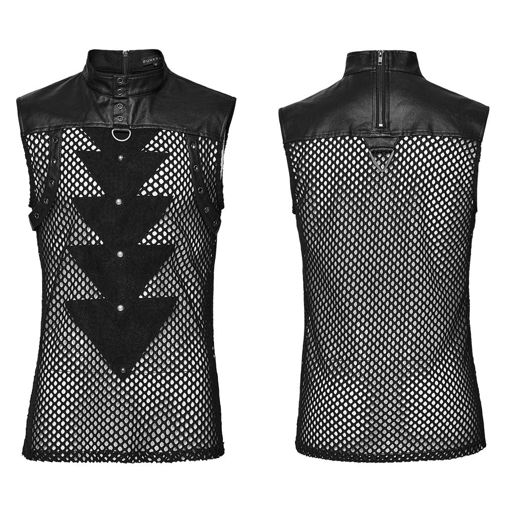 PUNK RAVE Men's Punk Mesh Triangle Eyelets Vest