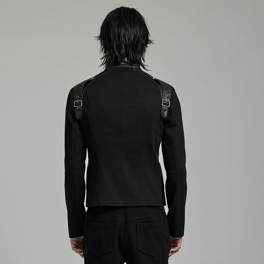 PUNK RAVE Men's Punk Multi-buckles Straps Faux Leather Jacket