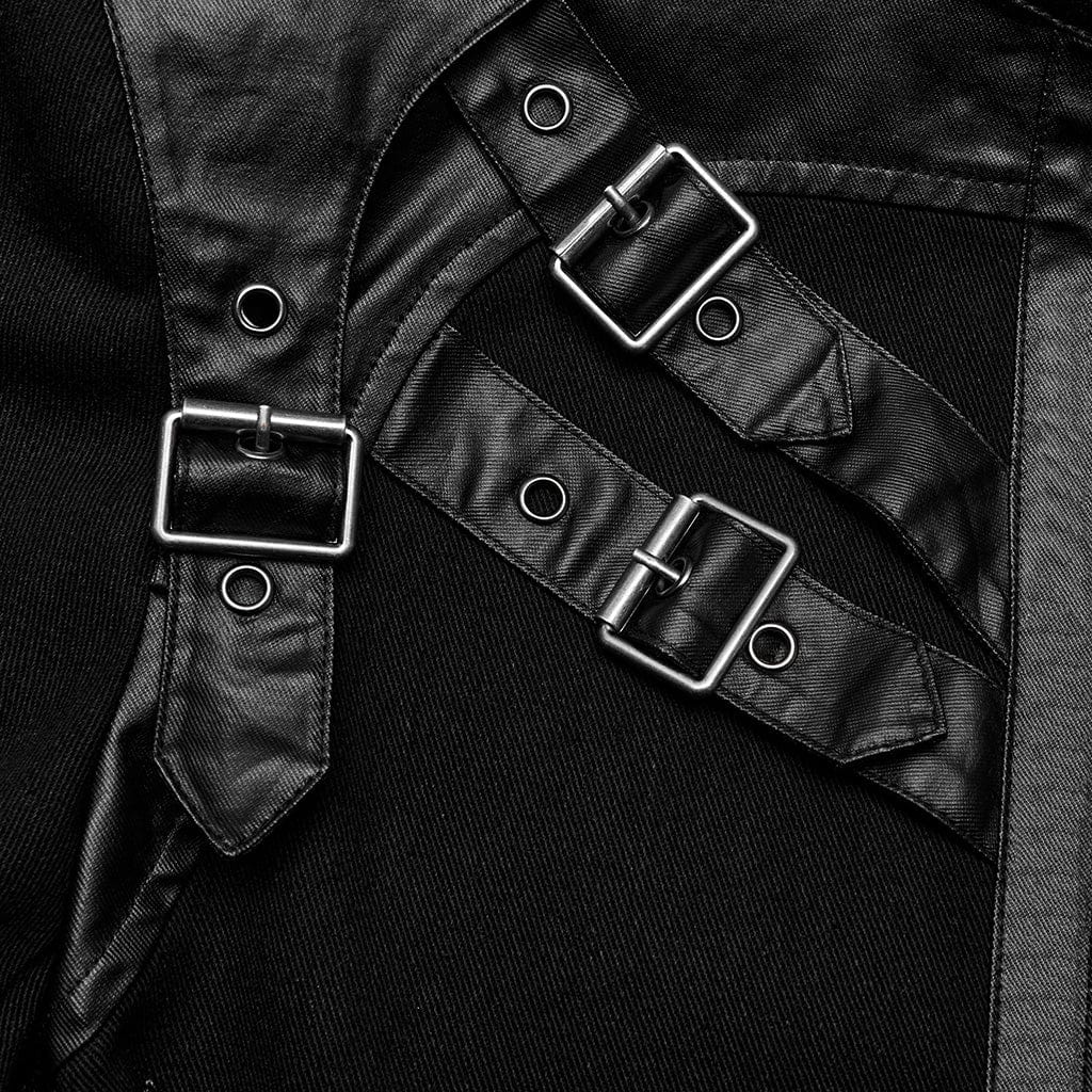 PUNK RAVE Men's Punk Multi-buckles Straps Faux Leather Jacket