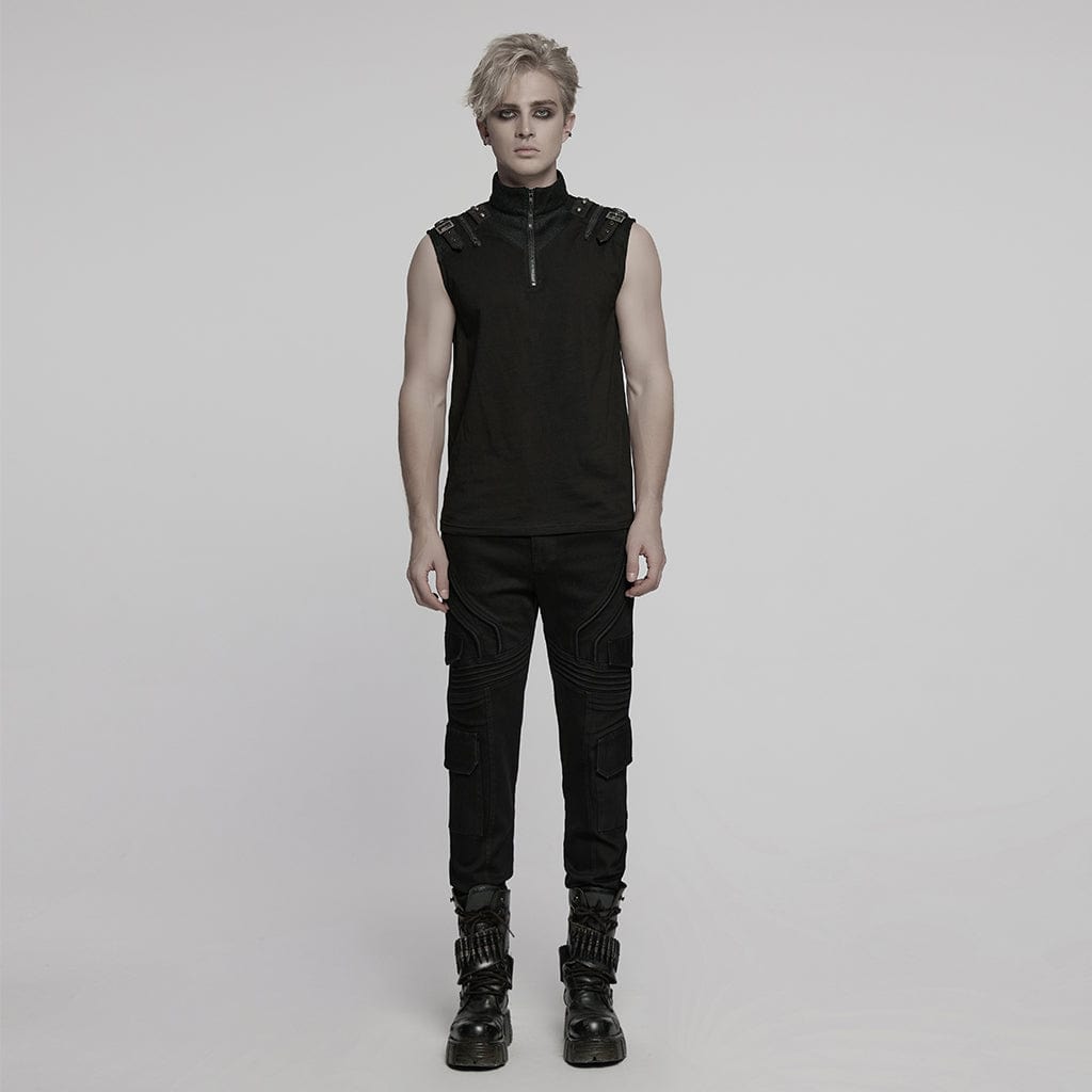 PUNK RAVE Men's Punk Multi-pocket Pleated Denim Pants