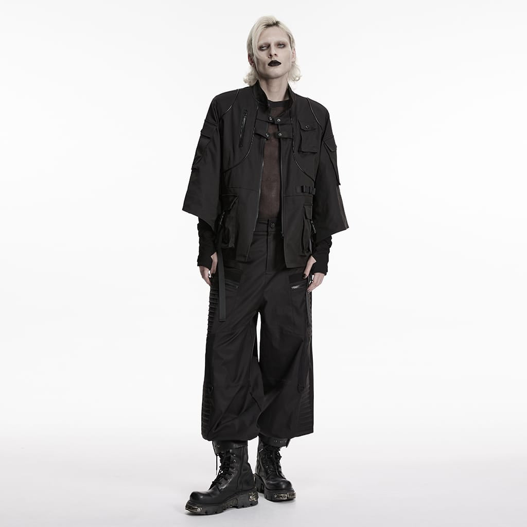 PUNK RAVE Men's Punk Multi Pockets Strappy Jacket