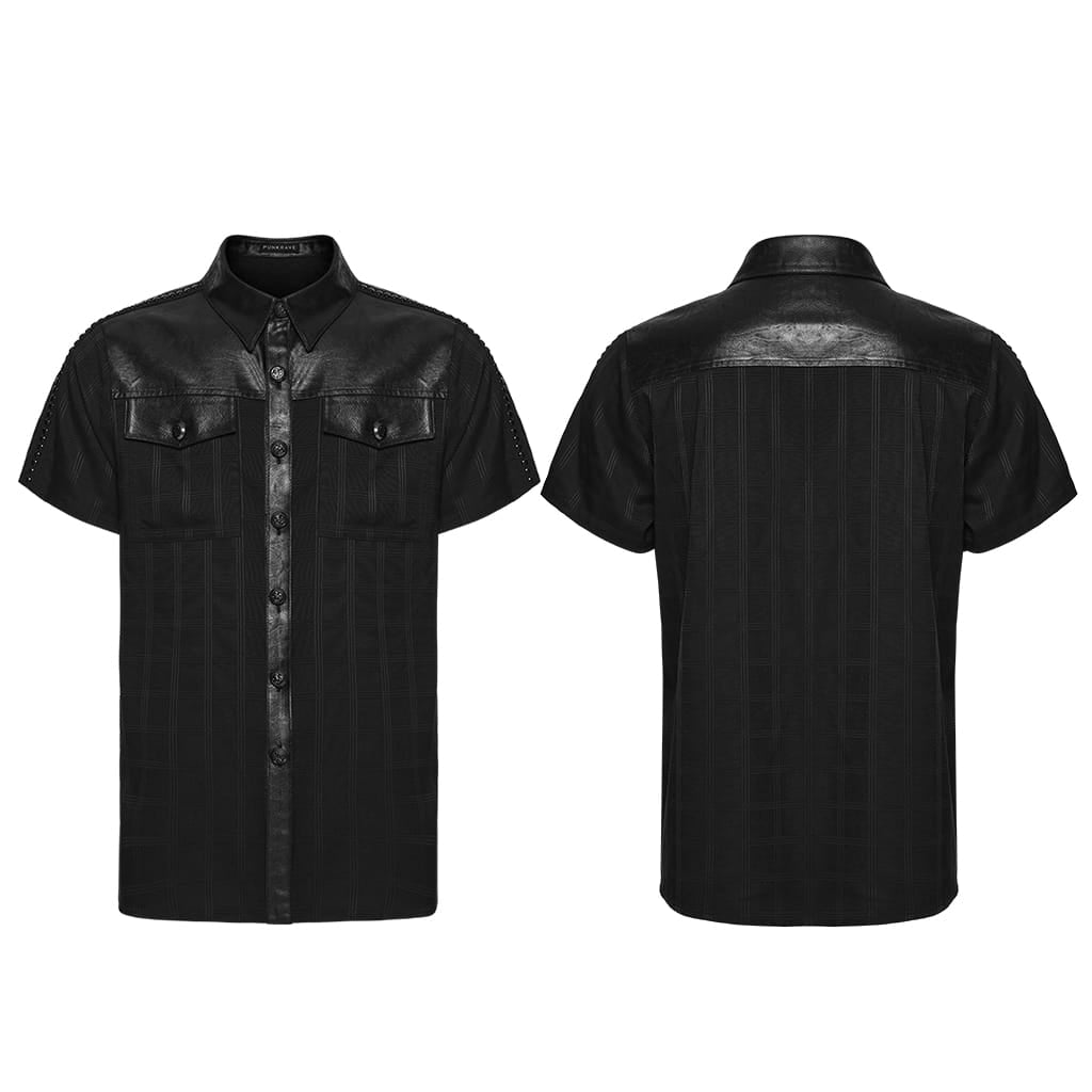 PUNK RAVE Men's Punk Plaid Turn-down Collar Short Sleeved Shirt