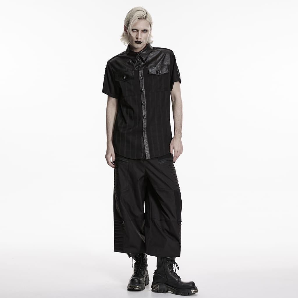 PUNK RAVE Men's Punk Plaid Turn-down Collar Short Sleeved Shirt