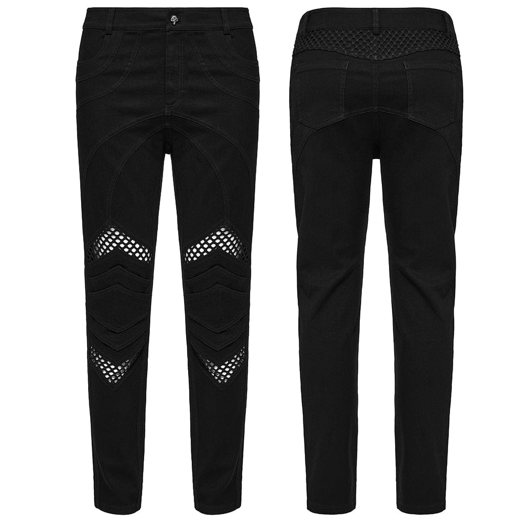 PUNK RAVE Men's Punk Pleated Mesh Splice Pants