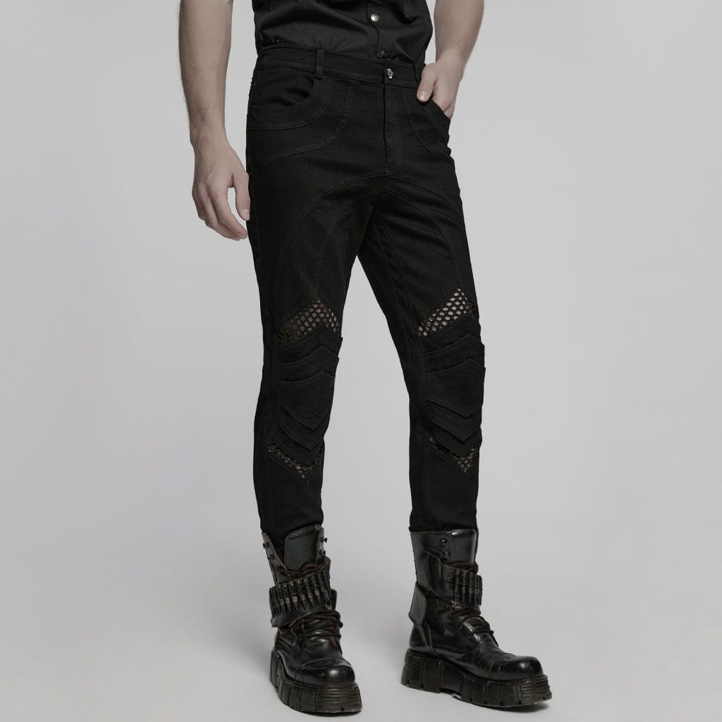 PUNK RAVE Men's Punk Pleated Mesh Splice Pants