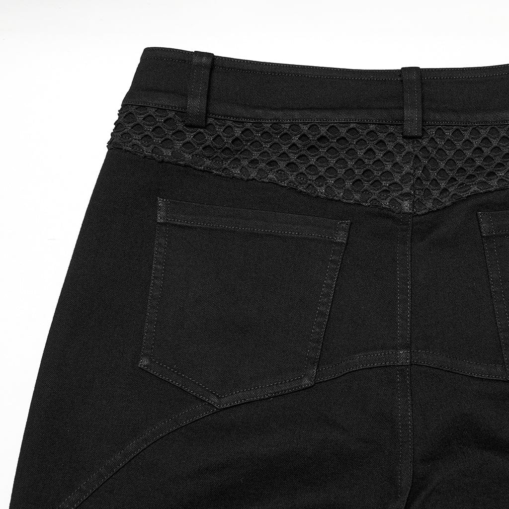 PUNK RAVE Men's Punk Pleated Mesh Splice Pants