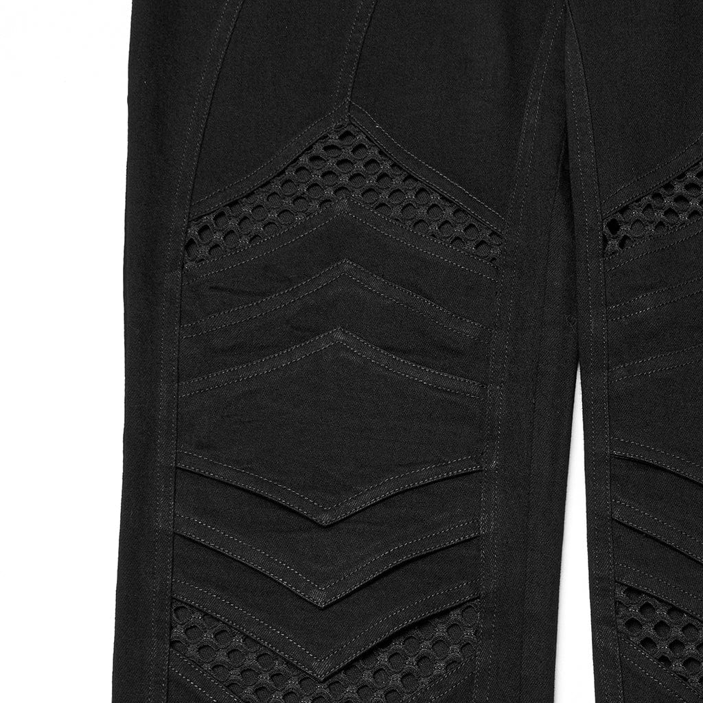 PUNK RAVE Men's Punk Pleated Mesh Splice Pants