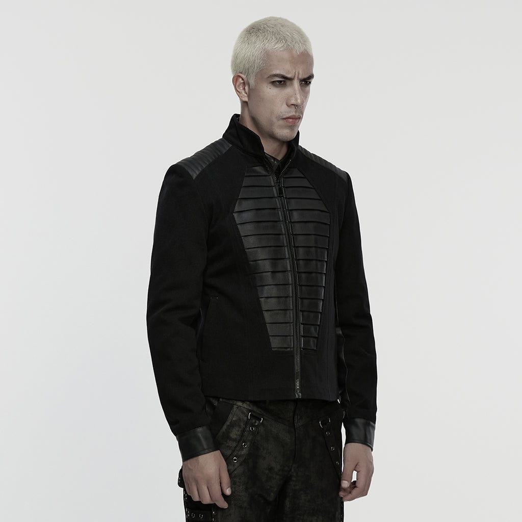 PUNK RAVE Men's Punk Pleated Stand Collar Jacket