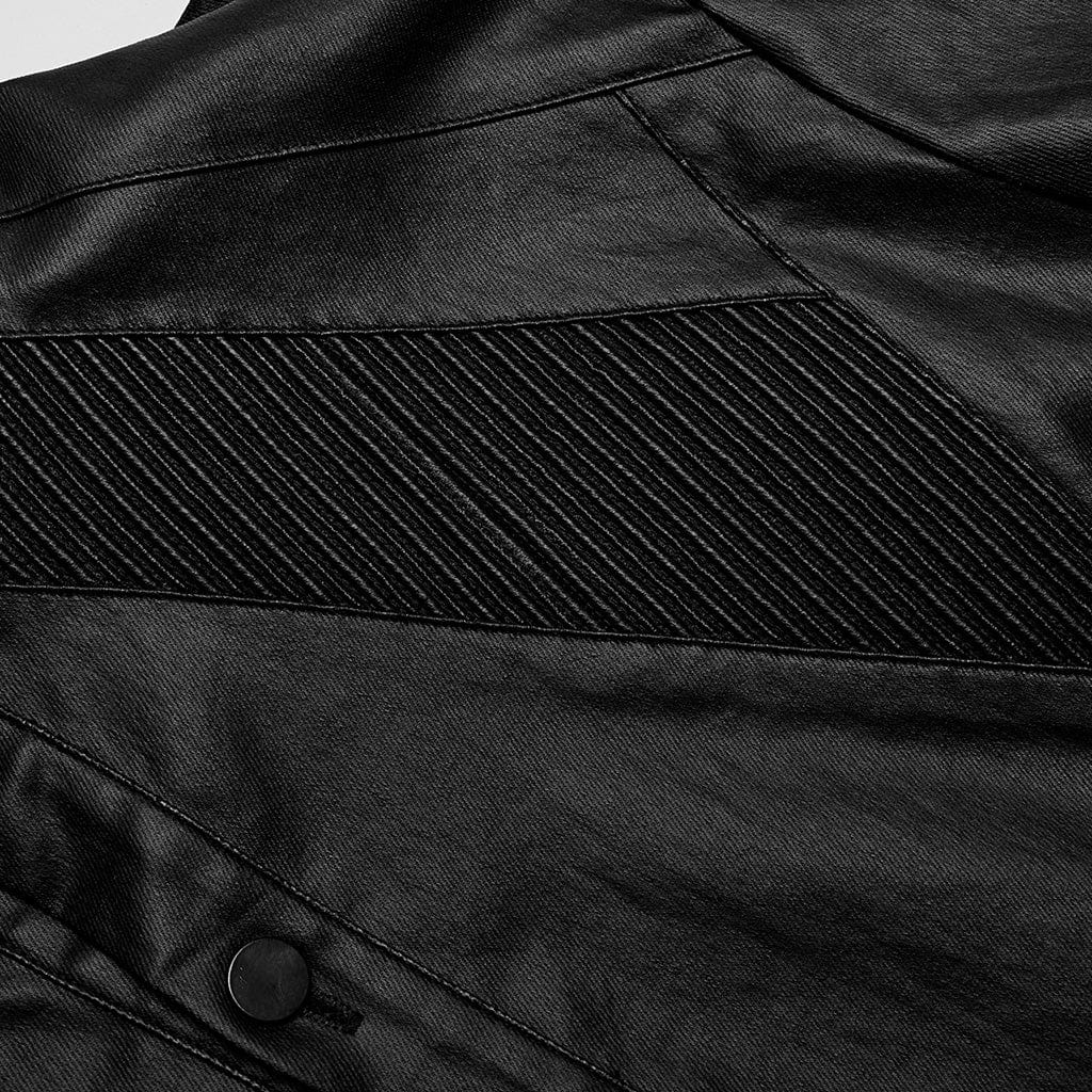 PUNK RAVE Men's Punk Pleated Zipper Faux Leather Shirt