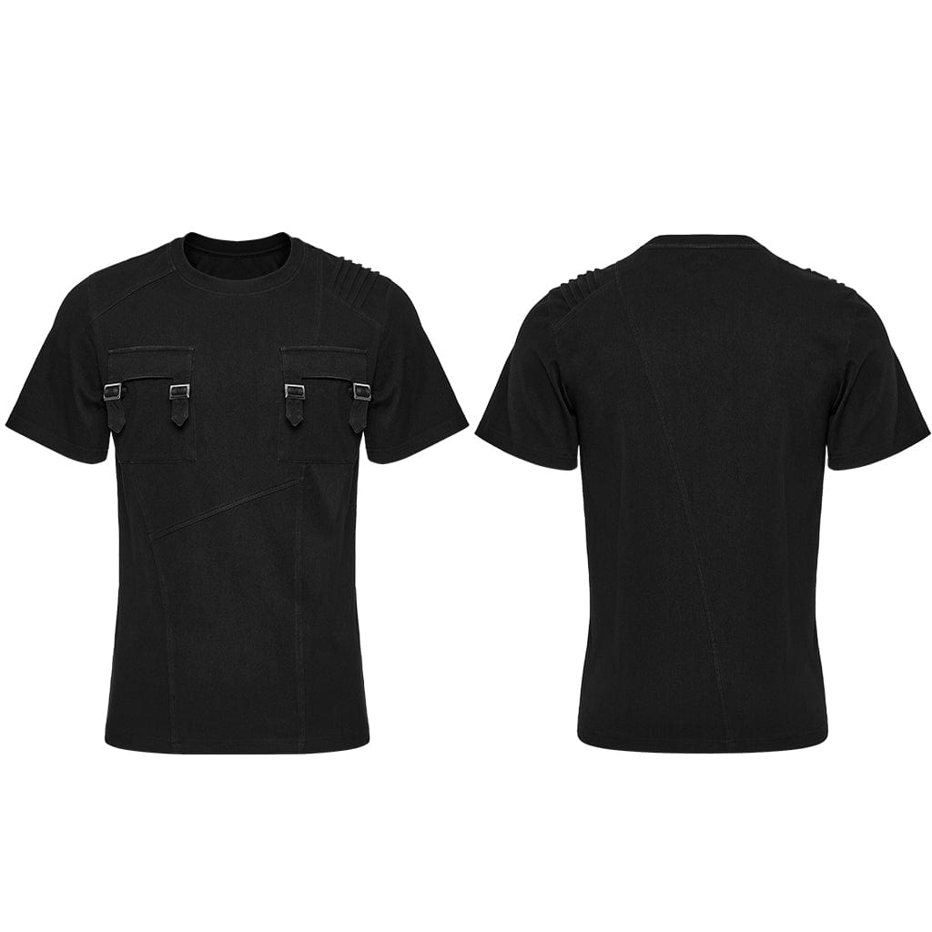 PUNK RAVE Men's Punk Pocket Denim T-shirt