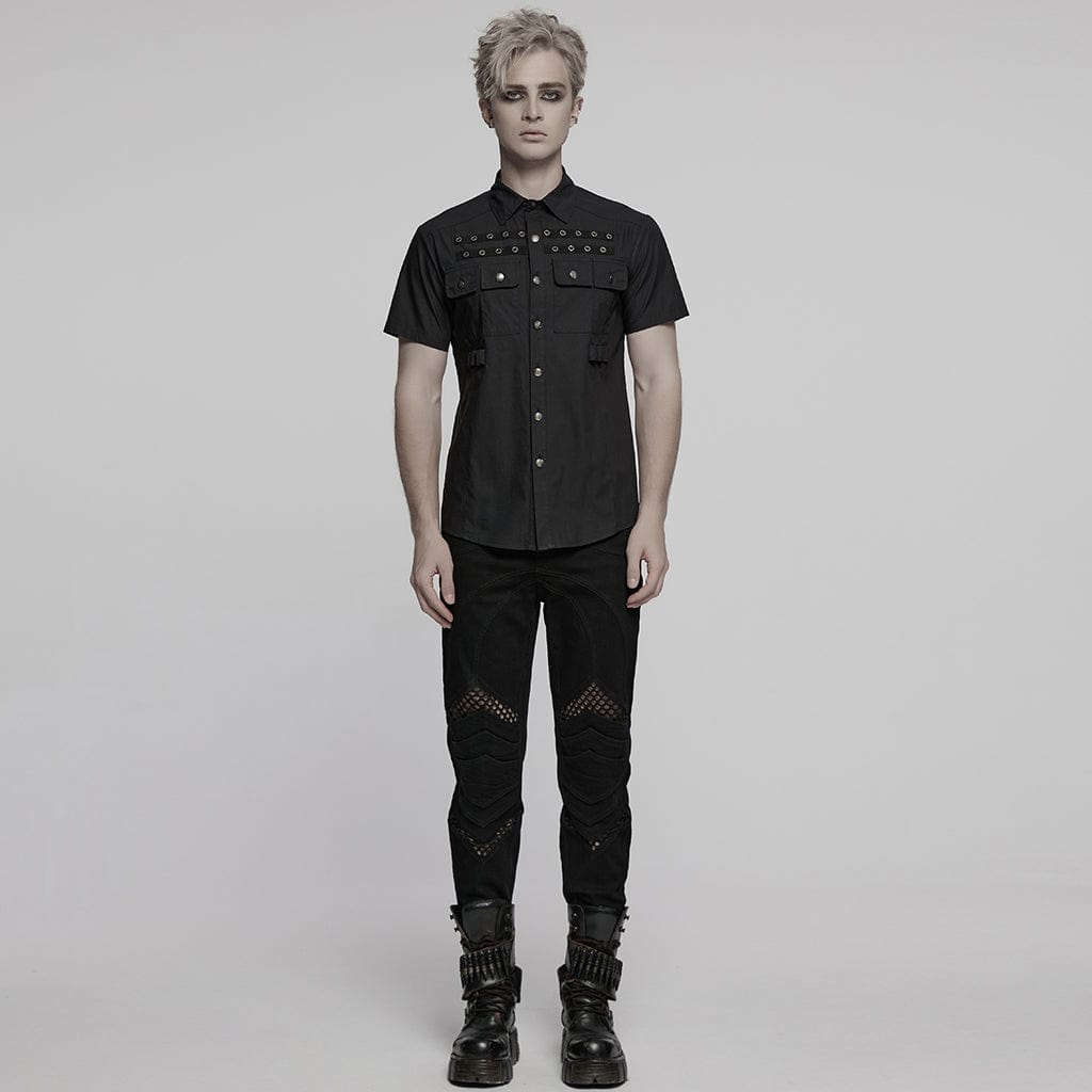 PUNK RAVE Men's Punk Pocket Eyelet Shirt