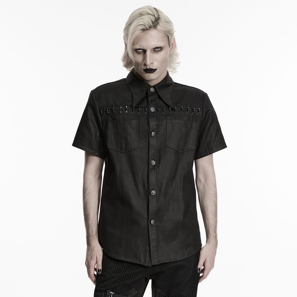 PUNK RAVE Men's Punk Rings Turn-down Collar Short Sleeved Shirt