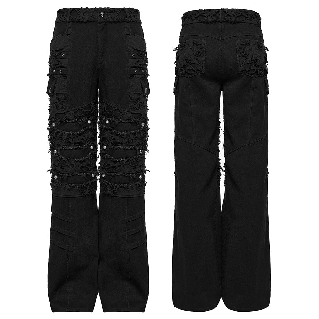 PUNK RAVE Men's Punk Ripped Straight Pants