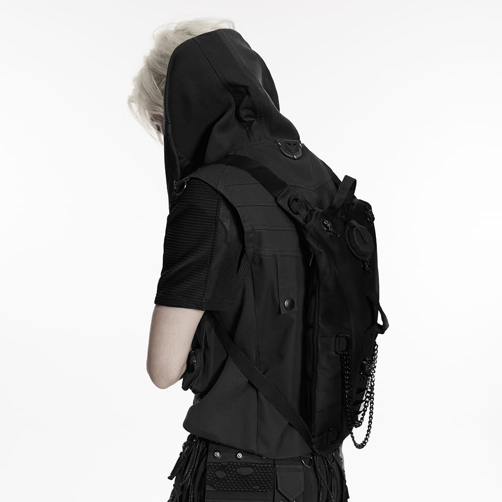 PUNK RAVE Men's Punk Rivets Skulls Chain Backpack Black
