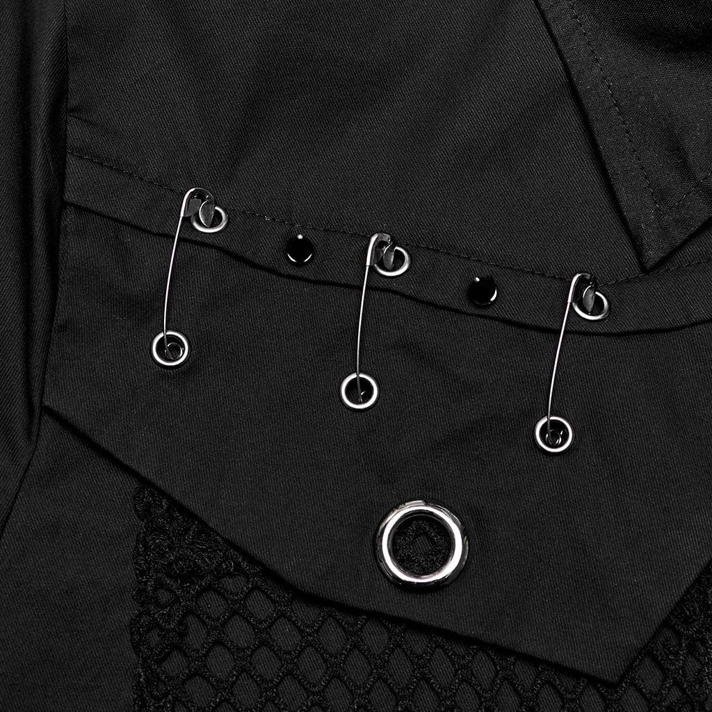 PUNK RAVE Men's Punk Rock Mesh Splice Pin Shirt