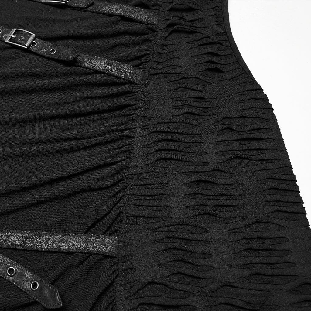 PUNK RAVE Men's Punk Ruched Ripped Hooded Vest