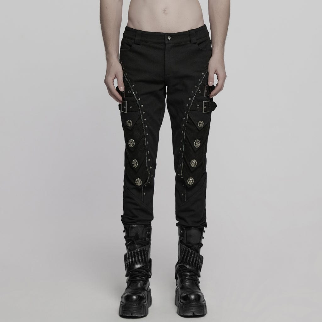 PUNK RAVE Men's Punk Skull Buckle Pants