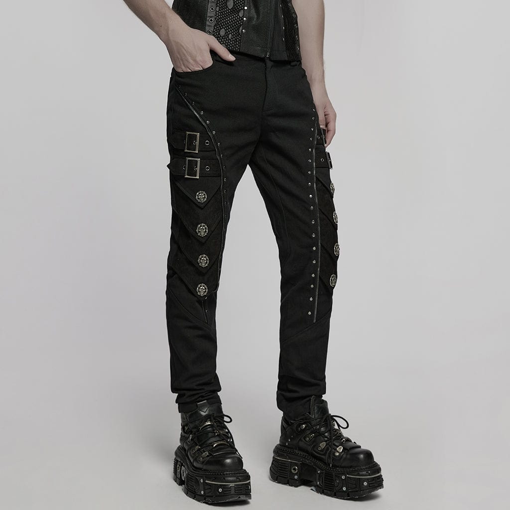 PUNK RAVE Men's Punk Skull Buckle Pants